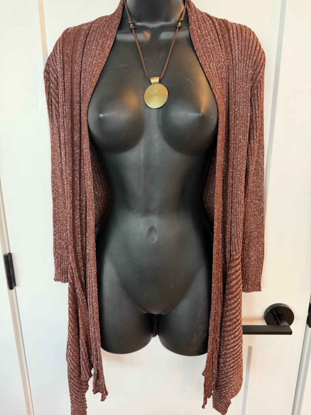 Shimmery Brown Knit Open Cardigan